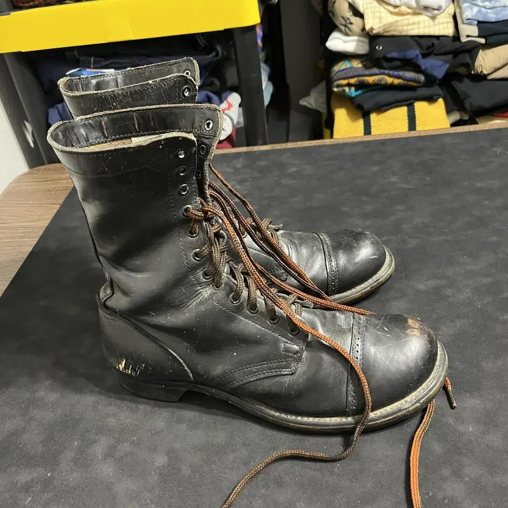 Vintage Double H Jump Boots Men Size 11.5 E Black Leather Military Combat